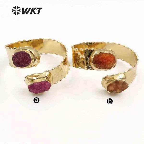 

charm bracelets wt-b435 pink and orangle colors crystal stone hand make double druzy quartz bangle can adjust women boho bracelet jewelry, Golden;silver