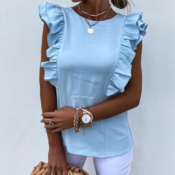 

women's blouses & shirts elegant women solid ruffle back hollow out tie-up bow shirt office lady o neck sleeveless design blusas, White