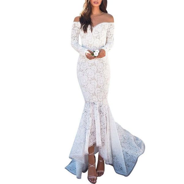 

casual dresses elegant long dress women white lace slash neck mermaid hollow lace-up bodycon party maxi vestidos, Black;gray