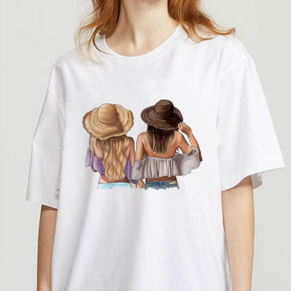 

friend back view cartoon men t shirt cute girl round neck summer ladies short sleeve friendship, White;black