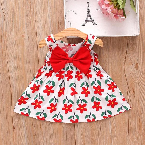 

toddler baby girls dresses summer kids sleeveless floral printed bowknot princess dress+bag for girl's, Red;yellow