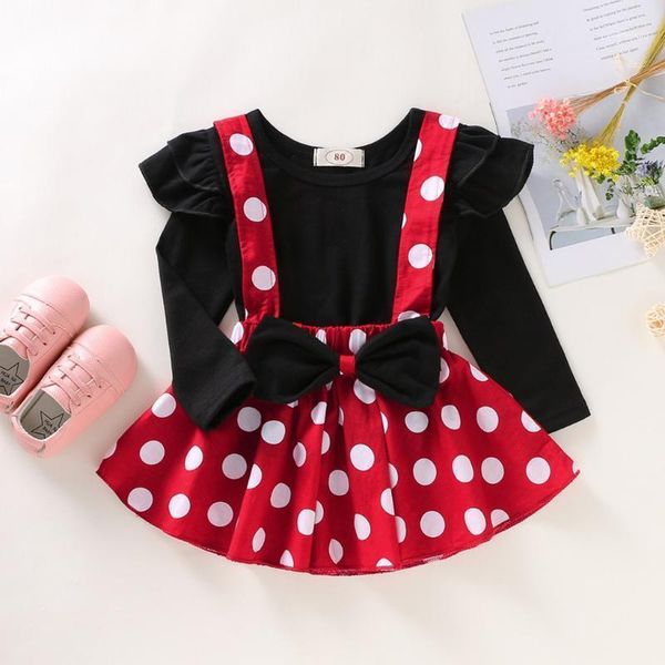 

clothing sets toddler baby girl clothes ruffles t-shirt long sleeve +dot print suspender skirts outfits roupa infantil menina1, White