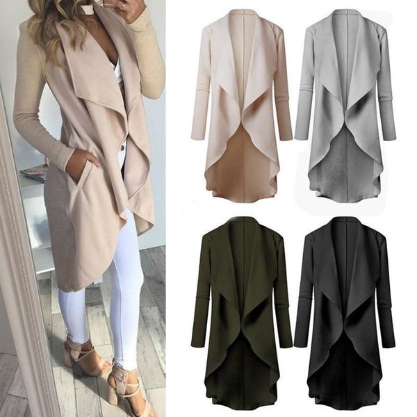 

new womens long coat trench outwear cardigan women solid autumn trench size s-xl, Black;brown