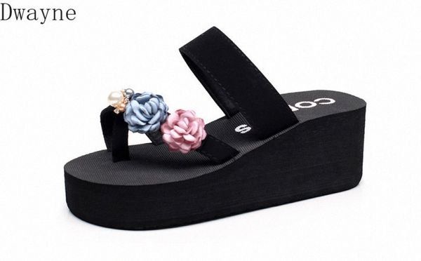 

2020 fashion wild korean version of the new thick soled sandals flowers beach sandals and slippers women summer fashion wear fli womens ankl, Black