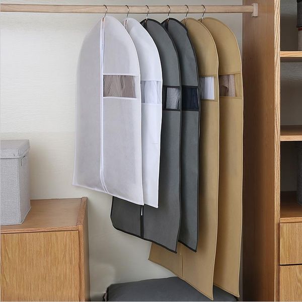 

non-woven clothes dust cover fabric case for household hanging-type coat suit protect storage bag wardrobe organizer hanger clothing &