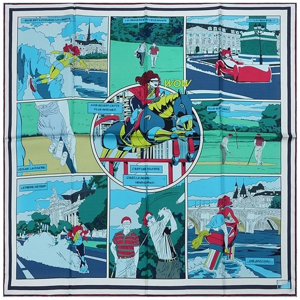 

huajun 2 store||self-retaining double-sided "wow double face" 90 silk twill spray scarf handmade curling y201007, Blue;gray