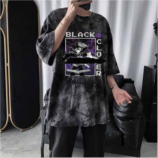 

men's t-shirts black clover anime t-shirt harajuku short sleeve round neck tie dye unisex, White;black