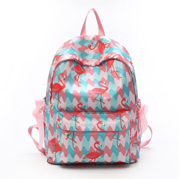 

outdoor bags listing flamingo backpack girl heart waterproof college student bow nylon fresh and cute