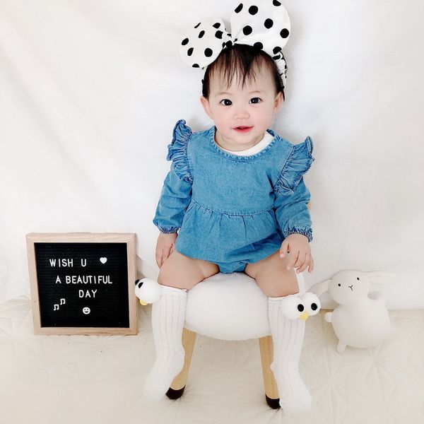 

rompers spring korean style baby girl bodysuit denim shirts jumpsuit cute kids born clothes e1019 lsd8, Blue