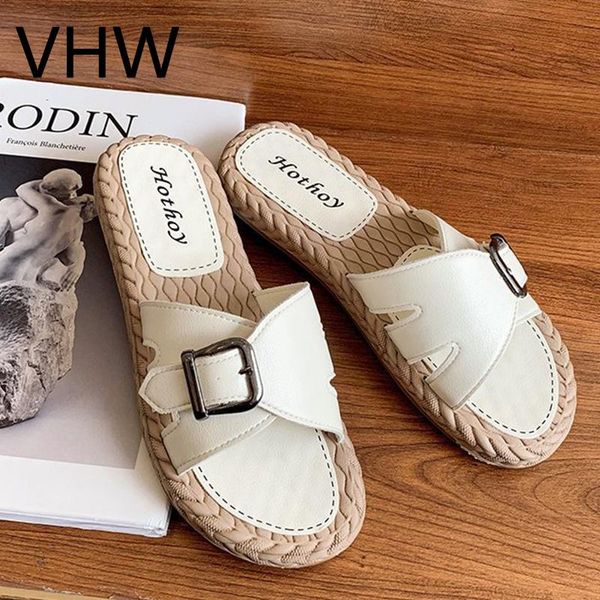 

women sandals 2021 summer fashion design beige slippers outdoor comfortable shoes female casual buckle weav sole slides, Black