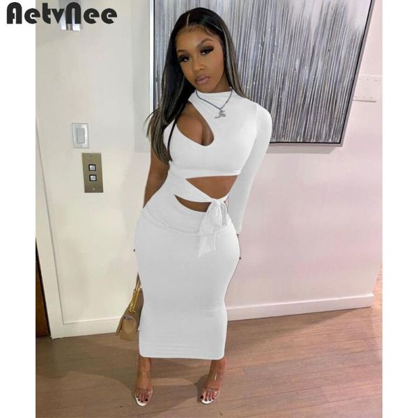 

casual dresses atvnee solid maxi women outfits autumn full sleeve one shoulder bandage hollow out stretchy bodycon dress vestidos, Black;gray