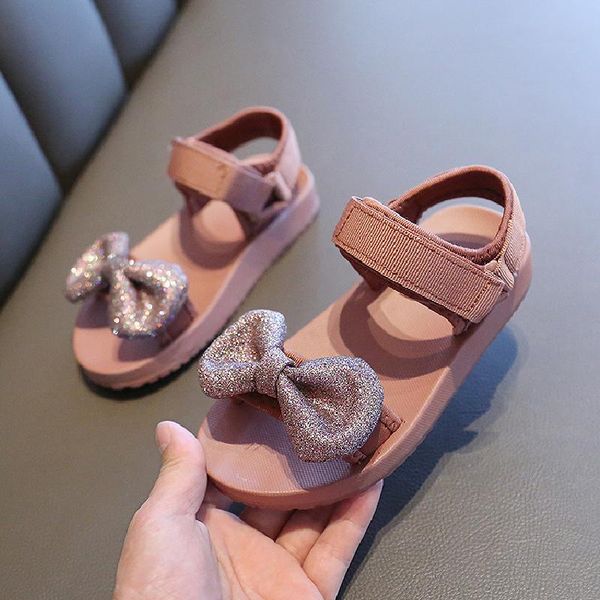 

baby girls sandals glitter bow sweet soft children's beach shoes kids summer leather princess fashion girl quality, Black;red