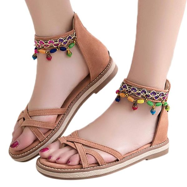 

low heel beach bohemia sandals for flat feet women ladies fashion casual hollow shoes zipper lady, Black