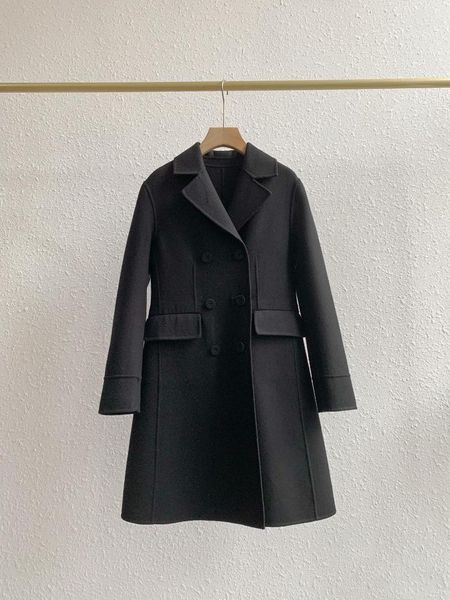 

women's jackets the 2021 fake pocket double-breasted long coat 0816, Black;brown