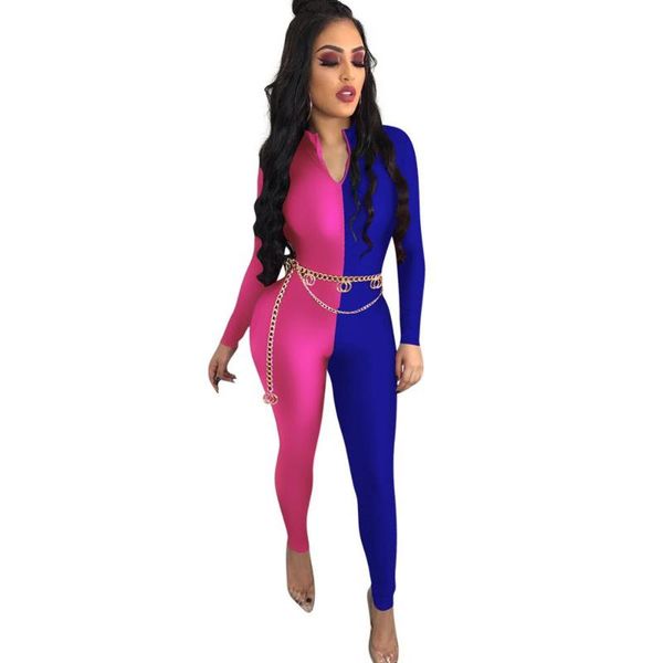 

women's jumpsuits & rompers patchwork bodycon jumpsuit romper long sleeve bodysuit women zipper elegant full length polyester 2021, Black;white
