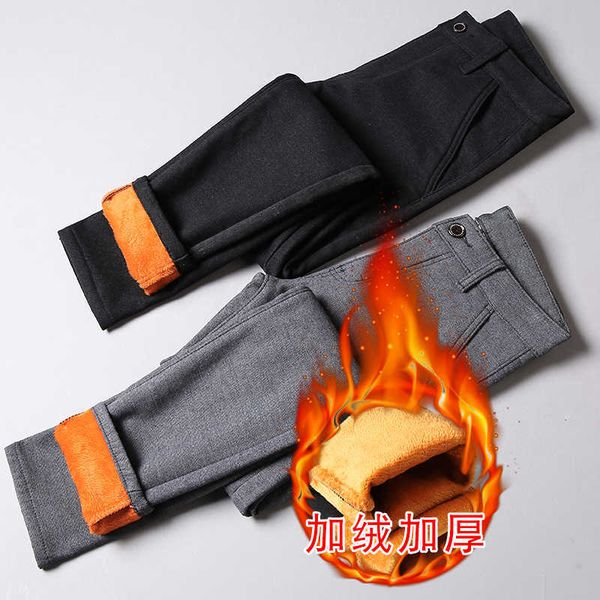 

warm and thick men's straight pants, fashion brand clothing, slim, elastic, casual, velvet, 51, Blue