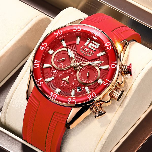 

2021 new fashion men watches lige brand luxury sport chronograph wristwatch casual business waterproof quartz clock montre hommeg, Slivery;brown