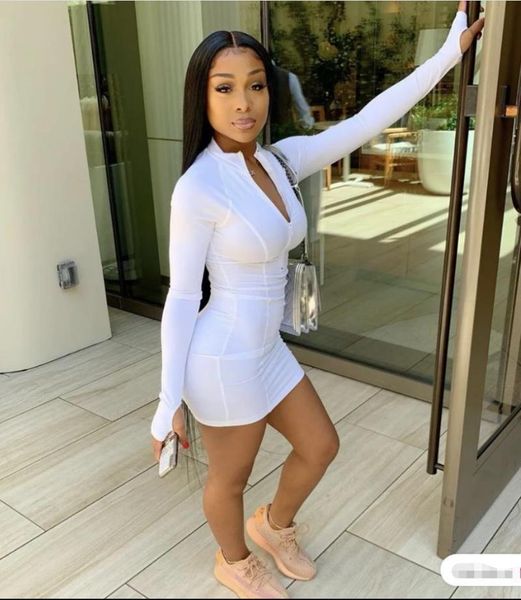 

women fashion street girl style short dresses long sleeve zipper pure color mini casual, Black;gray