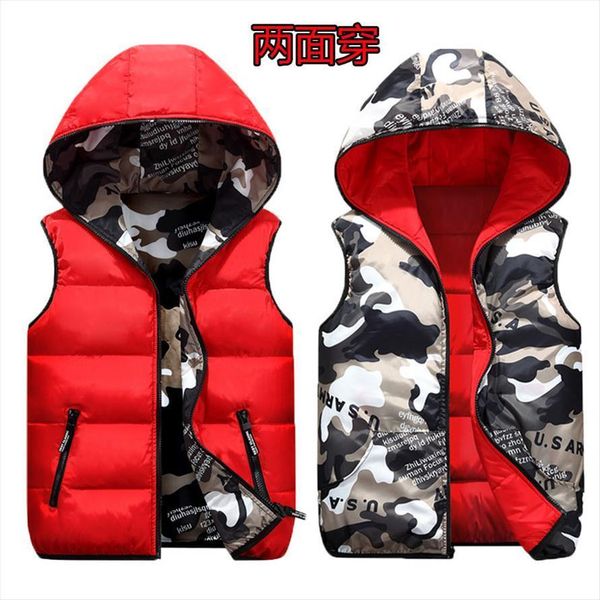 

girls boys winter army hooded waistcoat baby kids children thick warm vest cotton outerwear jacket, Camo