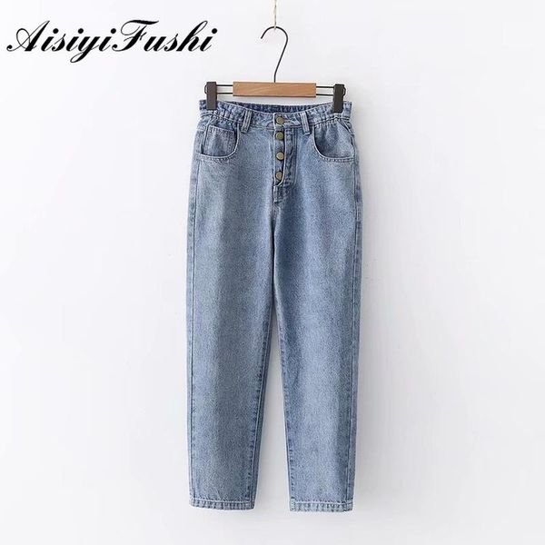 

korean high waist boyfriend jeans pant ladies fashion quality buttons loose leisure denim harem women plus size women's, Blue