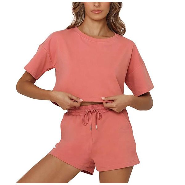 

women's tracksuits shorts sets short sleeve t-shirt + drawstring ladies suits 2021 summer casual sporty 2 piece set, Gray