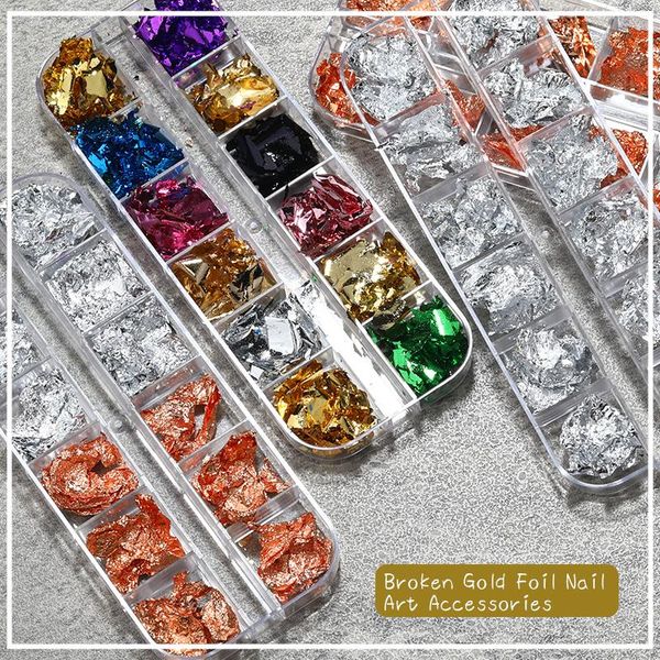 

nail glitter art 12 grid gold and silver tin foil paper bronze sticker full coverage transfer decoration diydesign, Silver;gold