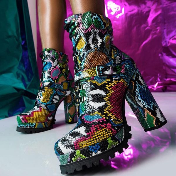 

boots short high with snake skin woman thick, Black