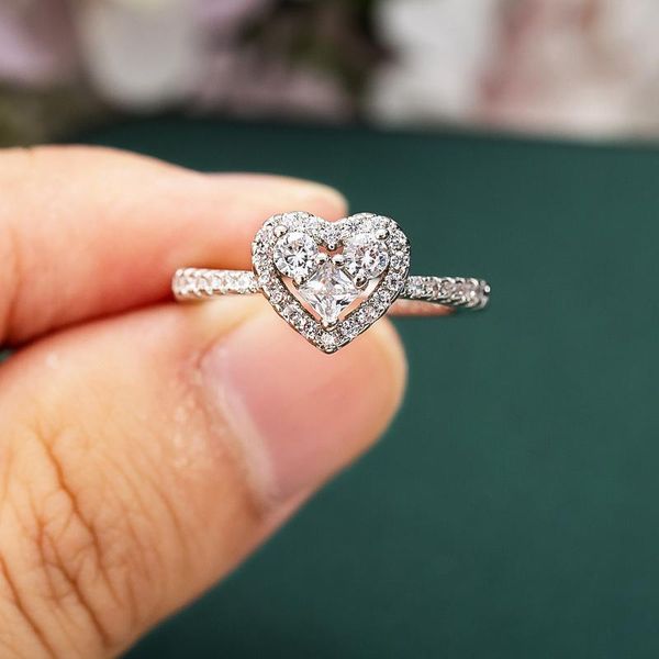

wedding rings luxury zirconia heart for women dazzling promise bridal engagement anniversary jewelry gift, Slivery;golden
