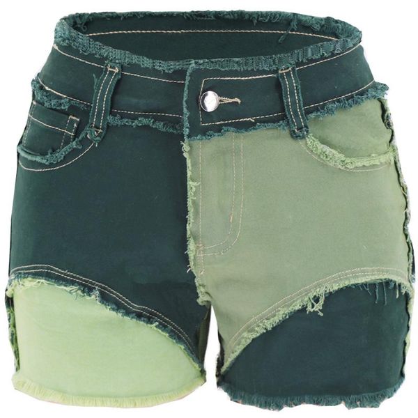 

multicolor fashion mid-waist denim shorts tight stitching hairy jeans womens pants, White;black