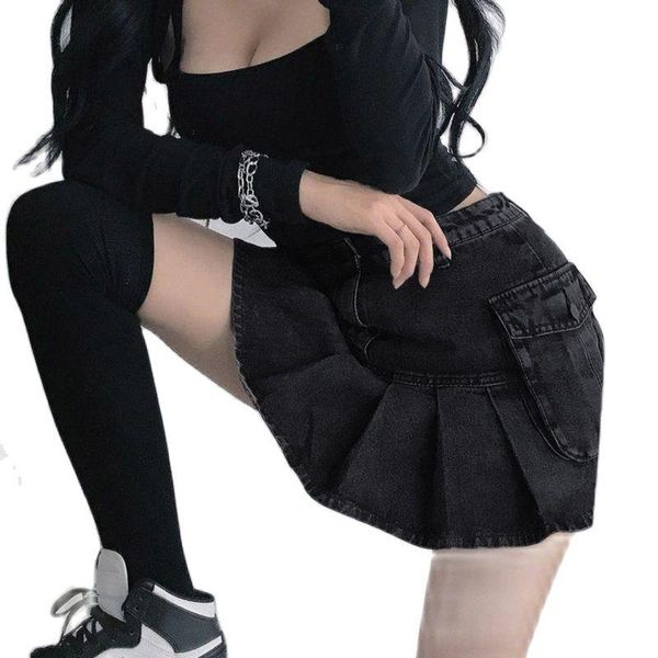 

women's shorts fashion trend street workwear pocket pleated denim solid color skirt 2021 womens for women, White;black