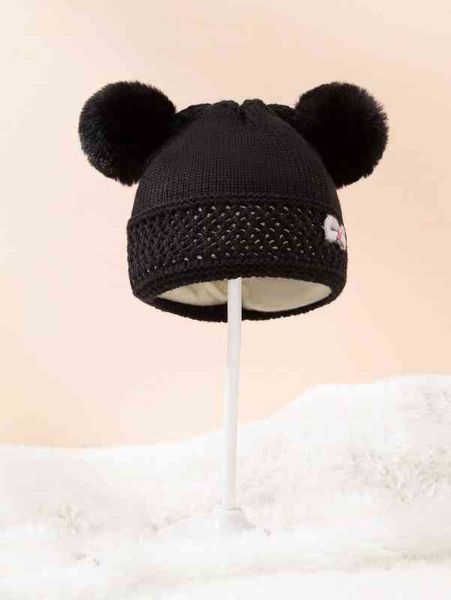 

baby bow & pom decor beanie she02, Yellow