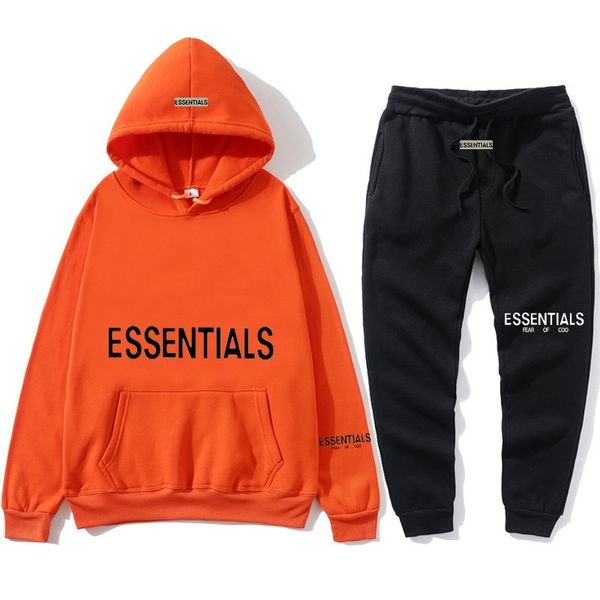 

new autumn and winter fleece hooded letter printed sweater men's leisure sports set, Black