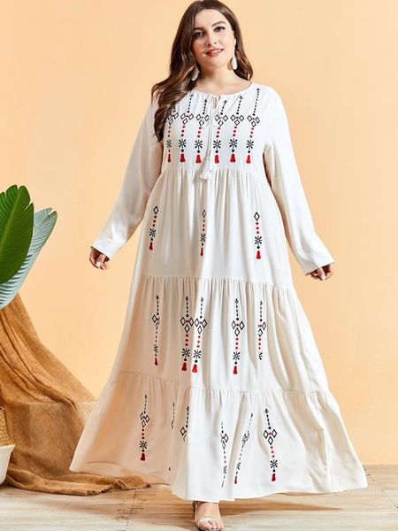 

casual dresses pleated embroidered bohemian long dress arab muslim women's maxi robe sleeve swing ethnic clothing rh521, Black;gray