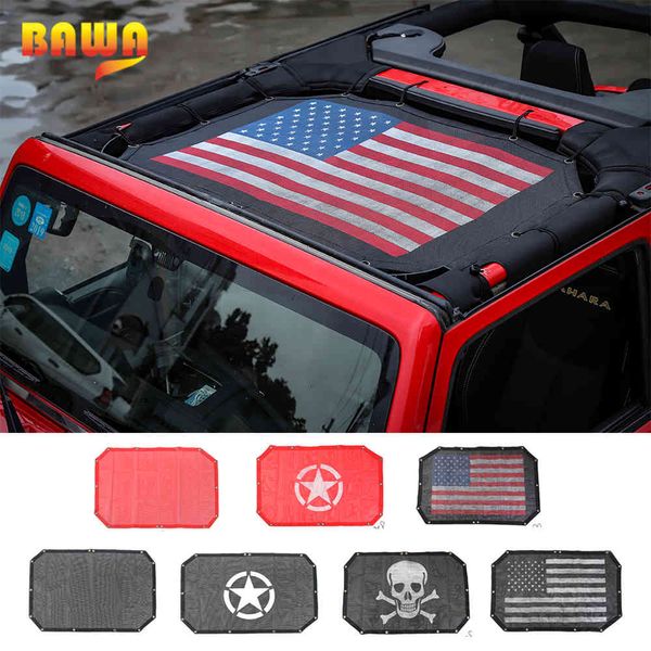 Bawa Car Sunshade Mesh Topo Tampa Fornece UV Sun Proteção Preto 2 Acessórios Porta para Jeep Wrangler JK JKU 2007-