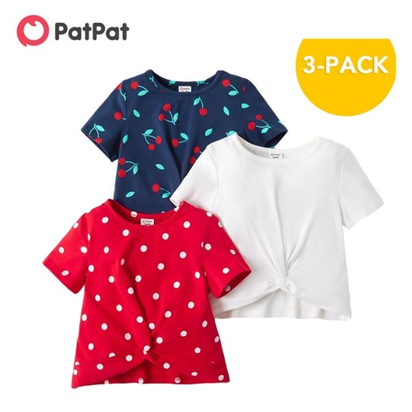 Arrivo Estate 3 pezzi Toddler Girl Cherry Polka Dots Solid Tees Abbigliamento per bambini 210528