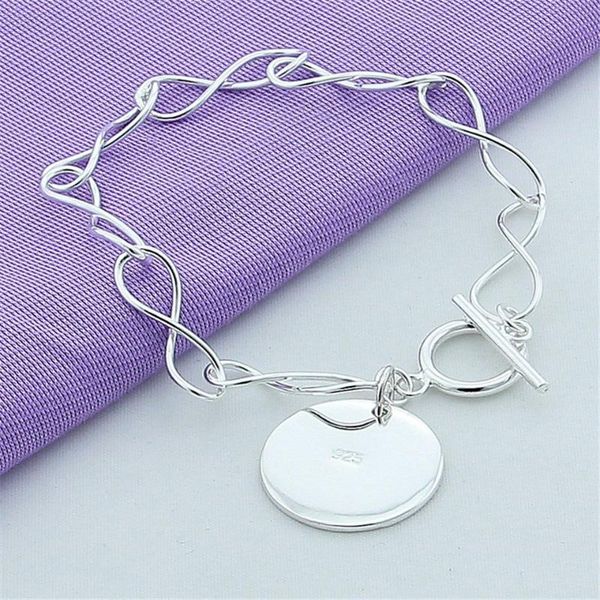 

charm bracelets 925 silver to twist figure 8 shape round pendant bracelet for men & women fashion jewelry wedding annivesar, Golden;silver