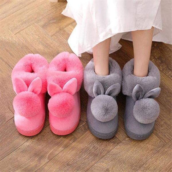 

slippers 2021 fashion autumn winter cotton ear home indoor warm shoes womens cute plus plush, Black