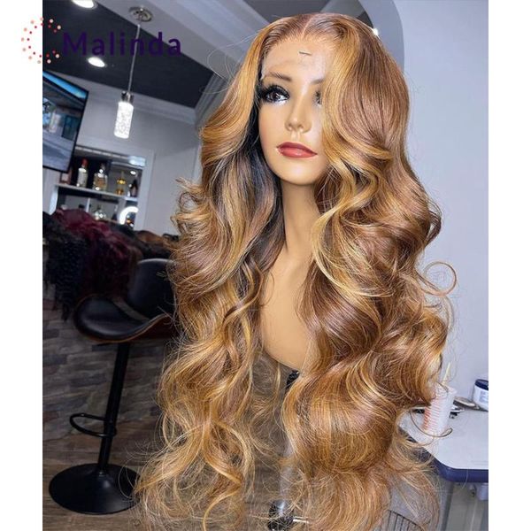 

lace wigs brown front human hair body wave for black women ombre honey blonde gluess pre plucked brazilian, Black;brown