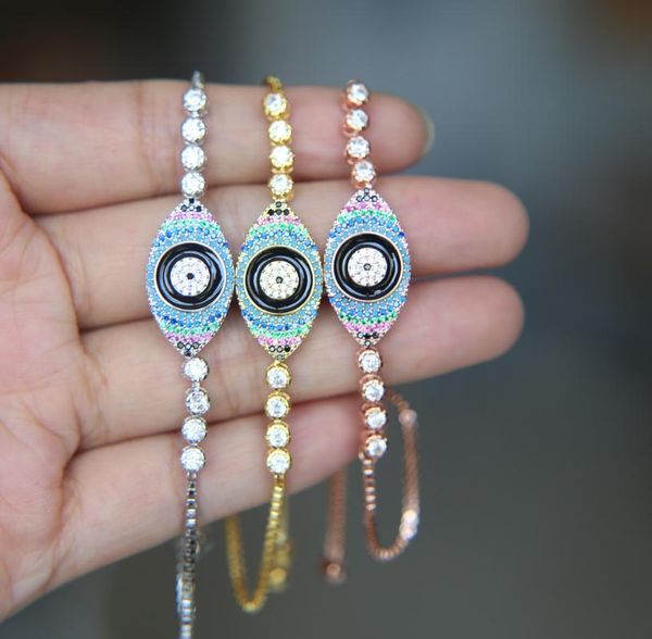 

charm bracelets 2021 factory promotion wholesale enamel black eye connector tennis adjust chain fashion elegant women gold color, Golden;silver