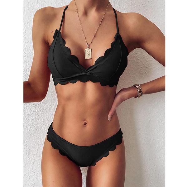 

women's swimwear 2021 bikini women swimsuit cut flower set push up female solid bathing suits beach wear swimming, White;black