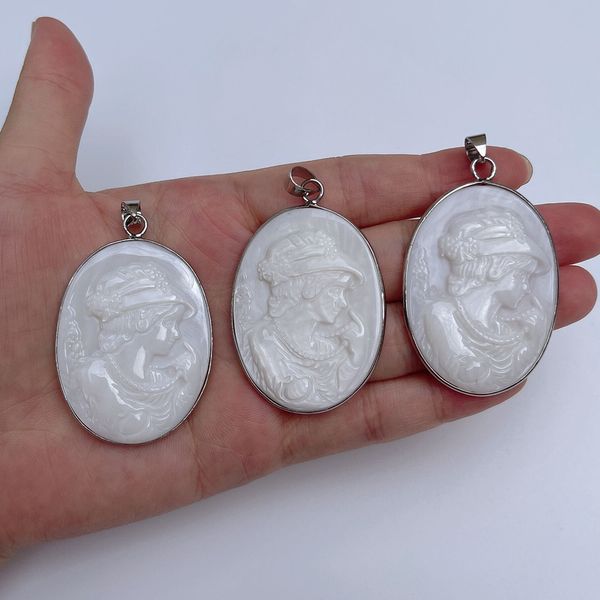 Natural Pingente Branco Mãe de Pérola Beleza senhora Retrato Gravado Shell Cameo Cinco Cinzular Pingentes Jóias 5 Peças