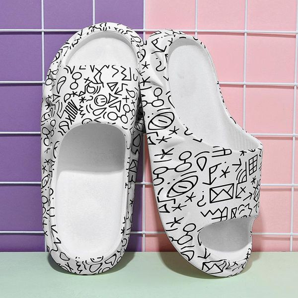 

slippers women summer graffiti lightweight non-slip bathroom fashion casual couple beach platform sandals zapatos mujer, Black