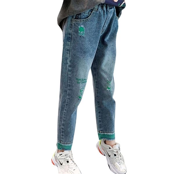 

jeans girl ripped kids girls embroidery patchwork children's clothes 6 8 10 12 14 210527, Blue
