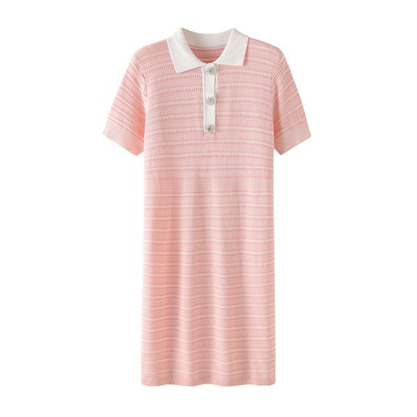 

pink blue turn down collar button short sleeve striped knitting mini dress summer d1515 210514, Black;gray