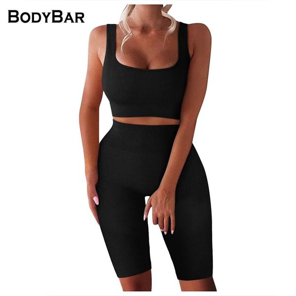 

women's tracksuits 2021 female 2 piece running sport suit u neck tank seamless high waist shorts gym bra set outfits sportsuit xl, Gray