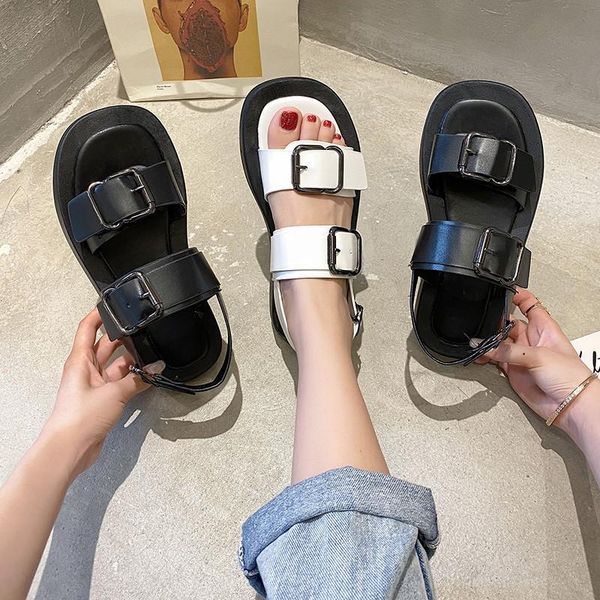 

female women sandals fashion summer sandalias platform sandales 3cm heel buckle basic shoes plus size 40, Black