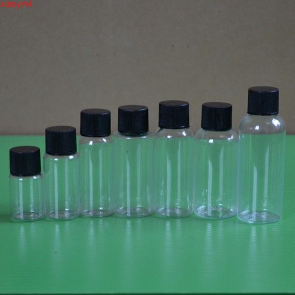 Freeshipping Großhandel 10 ml Kunststoff-Lotionflasche mit gedrehter schwarzer Kappe, transparentes PET-Kosmetikglas, gerollt auf nachfüllbaren Waren