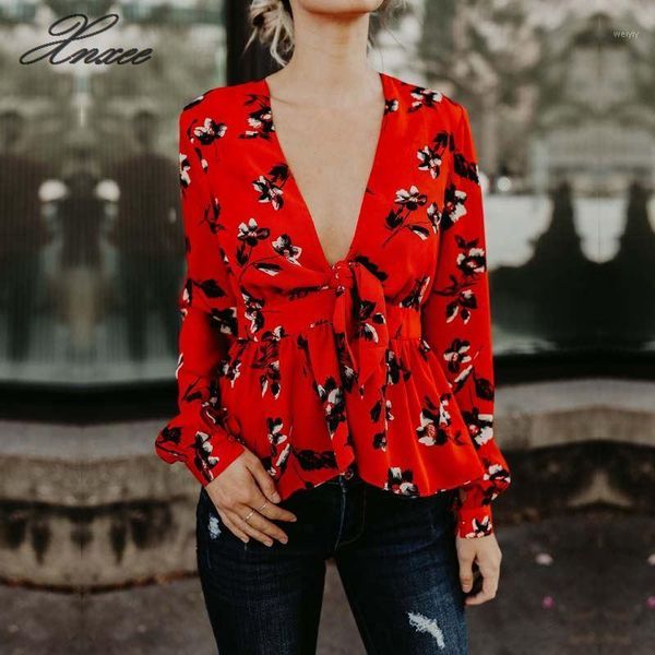 XNXee Feminino Buff Manga Plissada Blusa 2021 Blusas Verão Elegante Senhoras Floral Impressão Peplum Tops Sexy Flor Feminino Camisas