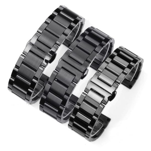 

watch bands 16mm 18mm 20mm 22mm 24mm 26mm stainless steel strap men women solid metal butterfly buckle wrist bracelet band silver, Black;brown