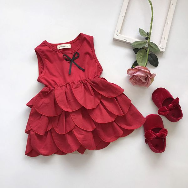 

summe new online red rose petal girl baby dress vest dress, Red;yellow